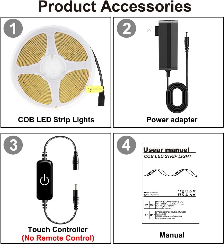 Pandry COB LED Strip Lights, 4000K Natural White, 3M/9.84FT