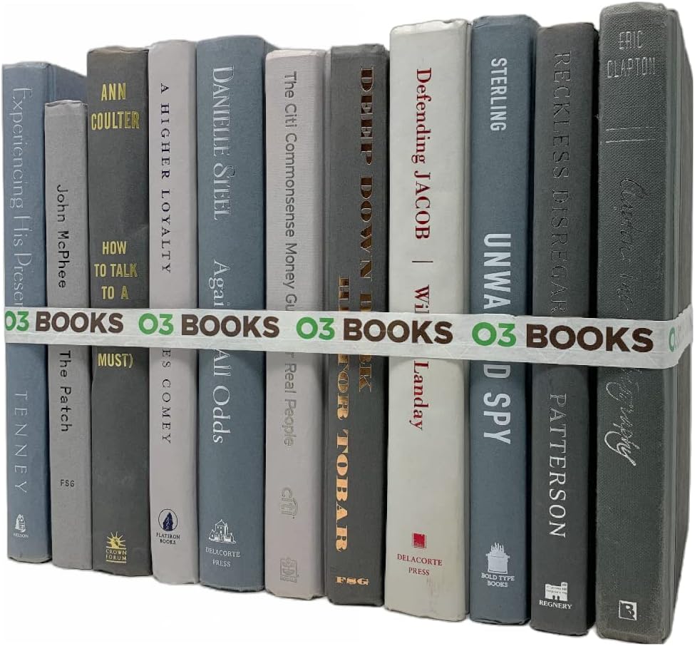 Decorative Hardcover Books, Gray, 6 Inch, Home Bookshelf Decor Set