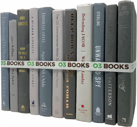 Decorative Hardcover Books, Gray, 6 Inch, Home Bookshelf Decor Set