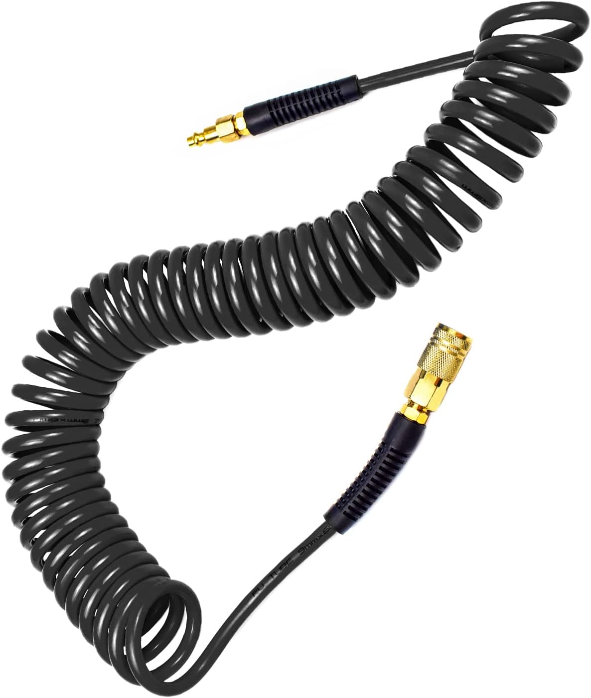YOTOO Polyurethane Recoil Air Hose, Air Compressor Hose 1/4" Inner Diameter by 25' Long with Bend Restrictor, 1/4" Industrial Quick Coupler and Plug, Gray