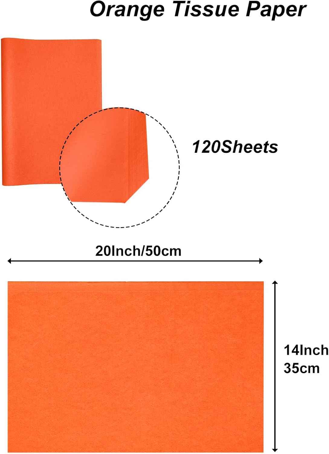 120 Sheet Orange Tissue Paper HMUIKFRY 20x14Inch Wrapping Paper