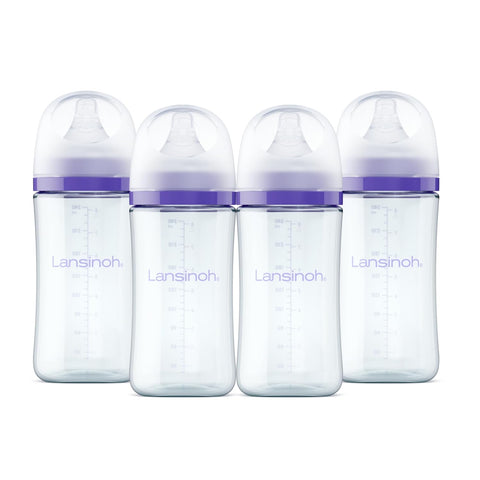 Lansinoh Anti-Colic Glass Baby Bottles, Purple Collar, 8 Ounces, 4 Count