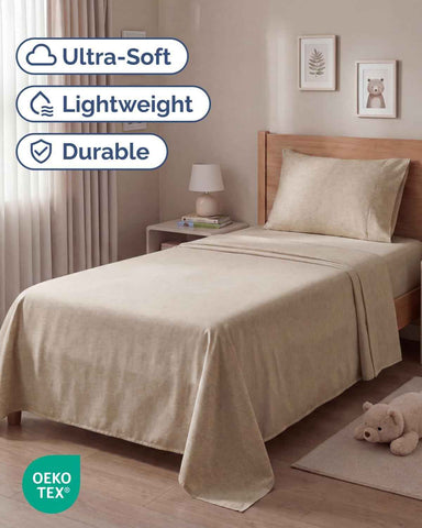 Twin Size 3 Piece Sheet Set - Breathable & Cooling Sheets - Heathered Beige