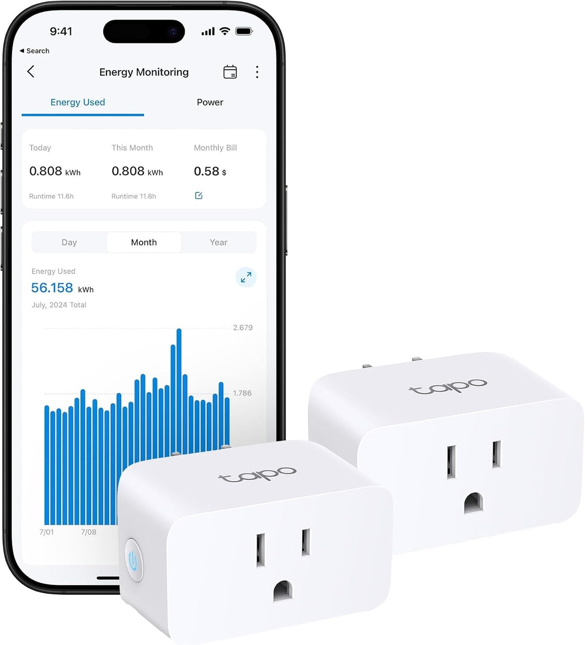 Tapo Smart Plug, Matter Compatible, Energy Monitoring, P110M(2-Pack), 15A