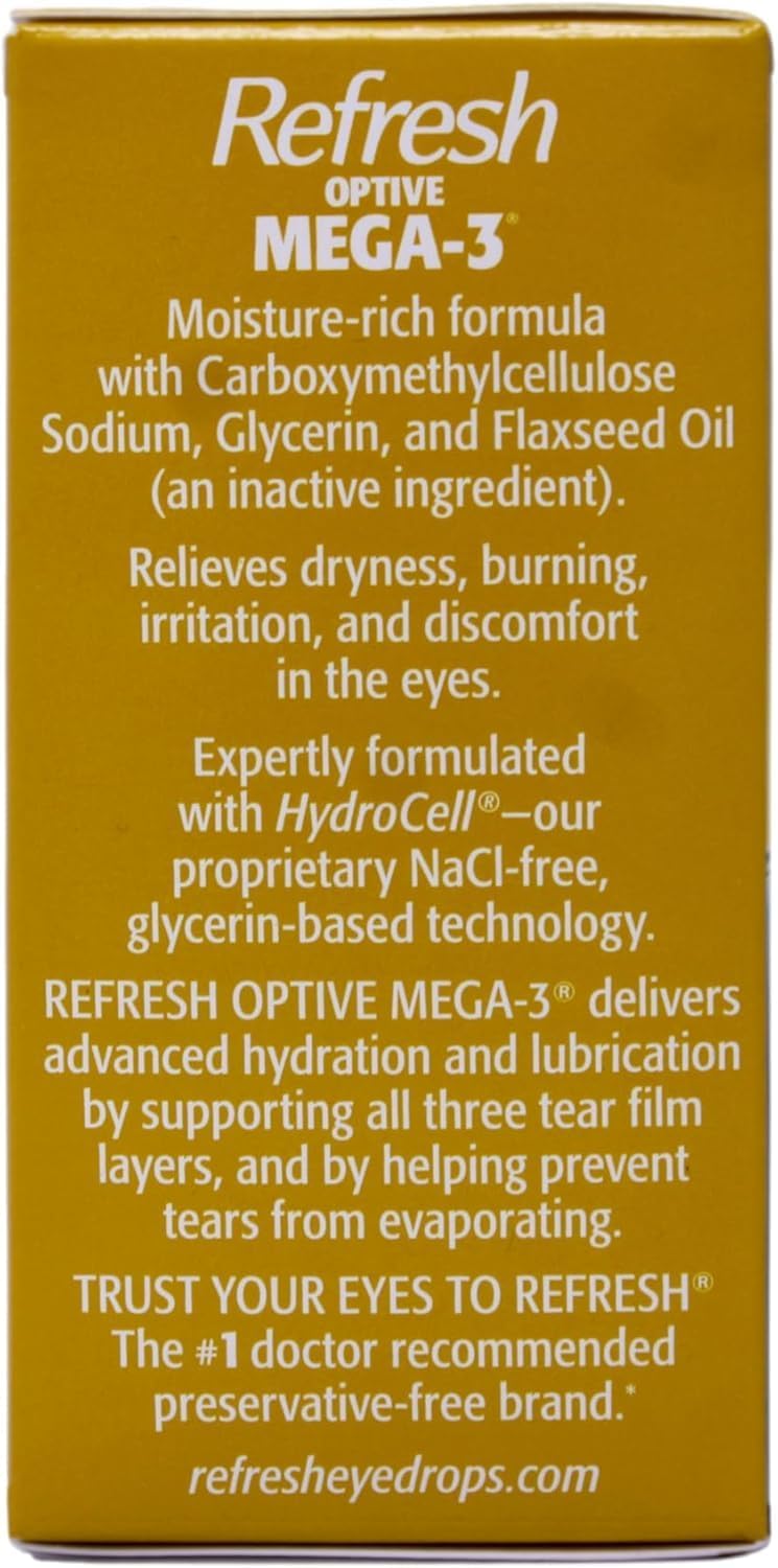 Refresh Optive Mega-3 Lubricant Eye Drops with Flaxseed Oil - 30 ct, Pack of 5