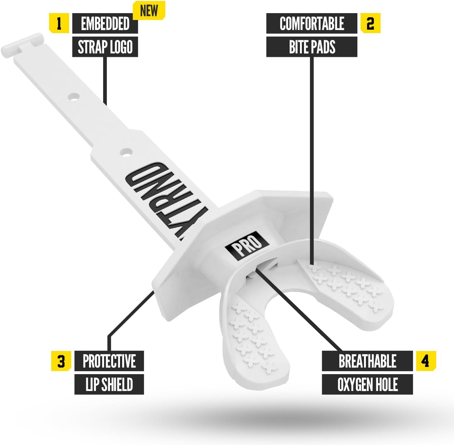 Nxtrnd Two Pro Football Mouth Guard, Permanent Strap, Fits Adult & Youth (White)