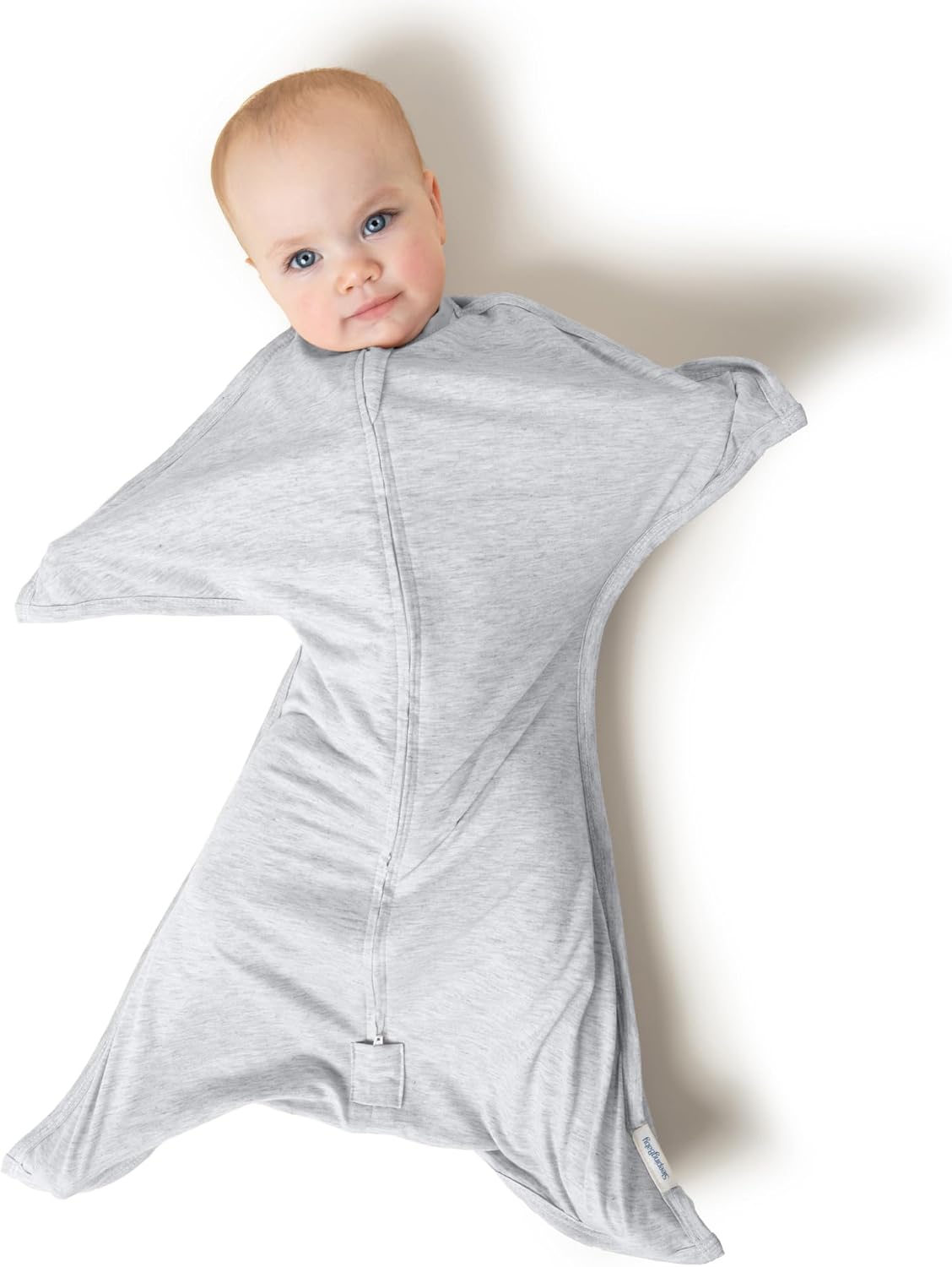 SleepingBaby Zipadee-Zip Transition Swaddle - Cozy Baby Swaddling Blanket with Zipper Convenience - Roomy Wearable Blanket for Easy Diaper Changes - 4-8 Month - Recharge Silver Heather