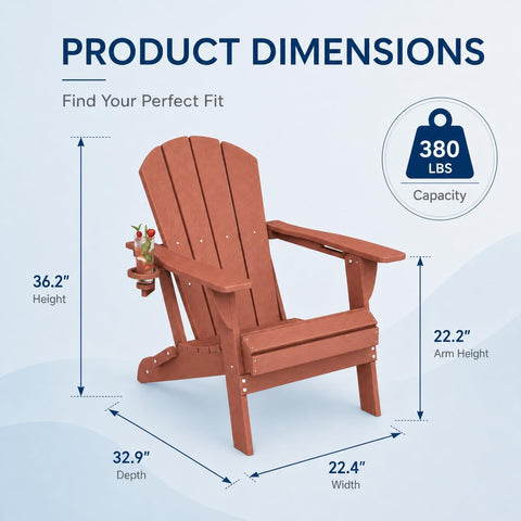 Folding Adirondack Chairs Set of 2 with Cup Holder, Heavy Duty HDPE Plastic Outdoor Lounge Chairs, All-Weather Resistant Patio Furniture for Fire Pit, Backyard, Deck, Porch, Coral