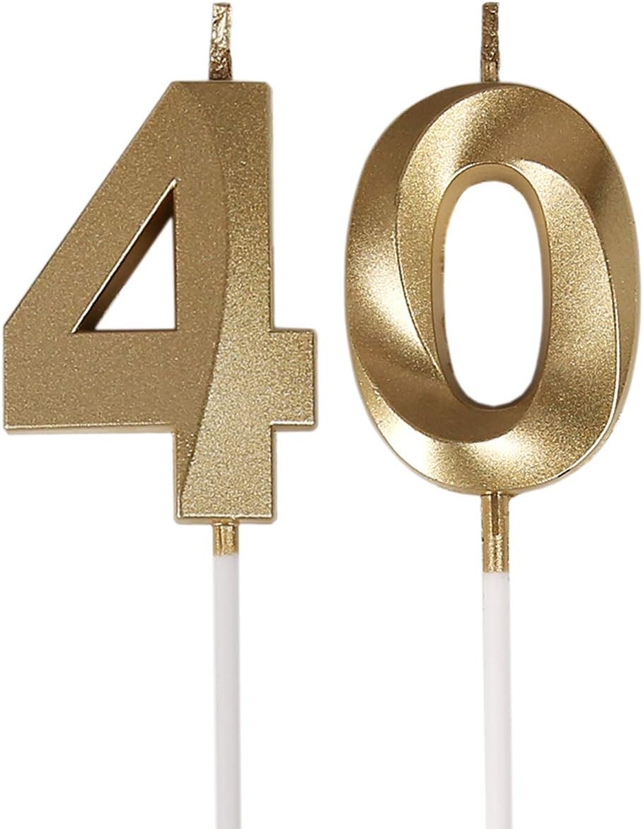 Bailym Black 40th Birthday Candles, Number 40 Cake Topper for Birthday Decorations Party Decoration