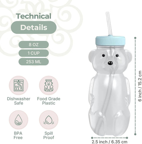 The 730 Project Honey Bear Straw Cup for Babies, 3-Pack 8 oz Blizzard Aqua