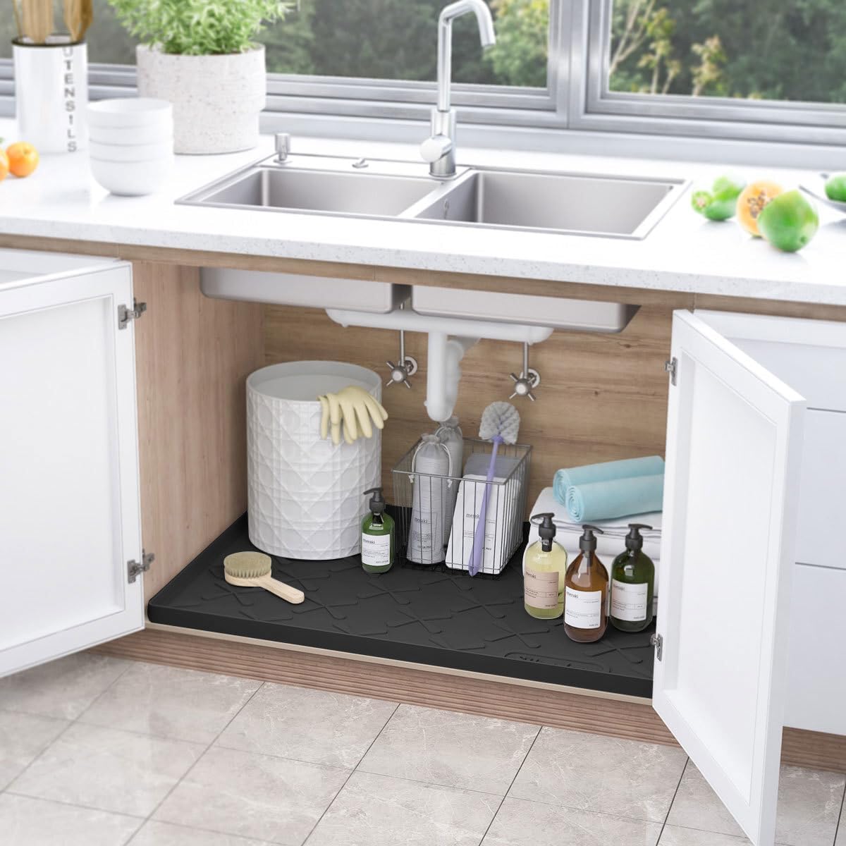 SIKADEER Waterproof Under Sink Mat 34" x 22", Silicone Mat Kitchen liner