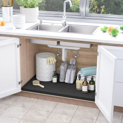 SIKADEER Waterproof Under Sink Mat 34" x 22", Silicone Mat Kitchen liner