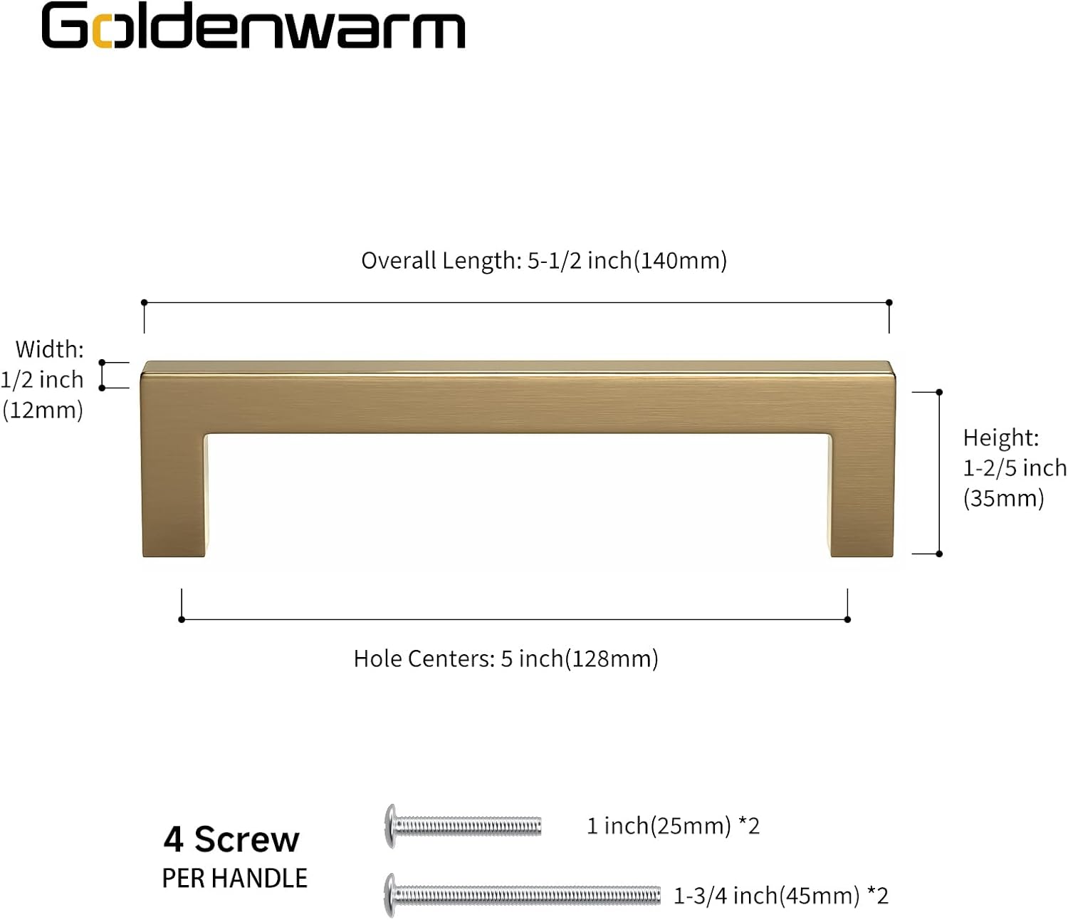 Goldenwarm 25 Pack 5 Inch Champagne Bronze Cabinet Pulls Square Handles