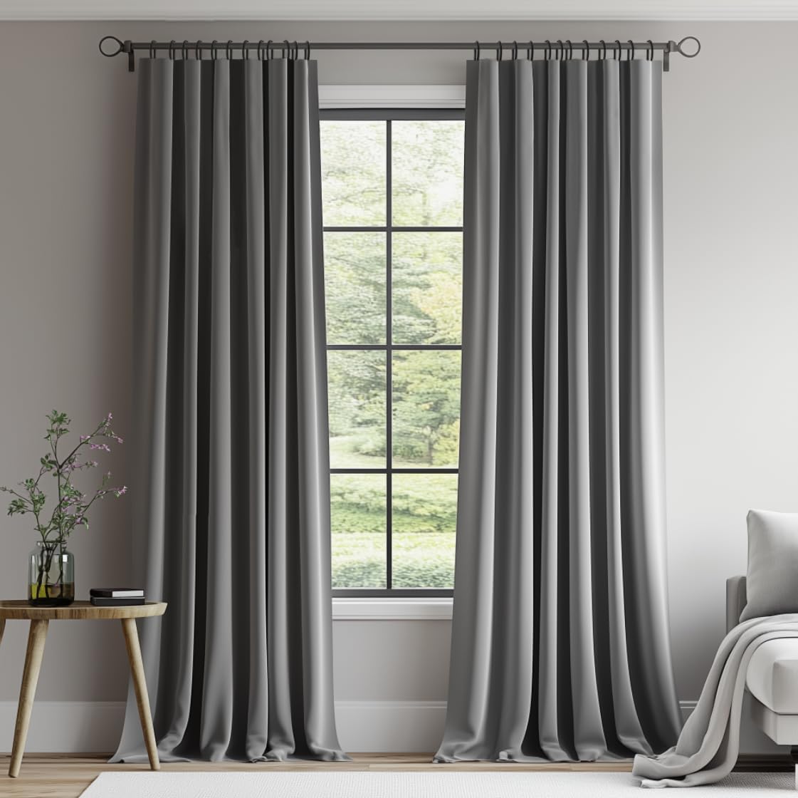 Topfinel Gray Velvet Blackout Curtains 84 Inches Long, Light Grey Room Darkening Thermal Insulated Soundproof Modern Heavy Thick Suede Back Tab Winter Drapes for Living Room Bedroom 2 Panels