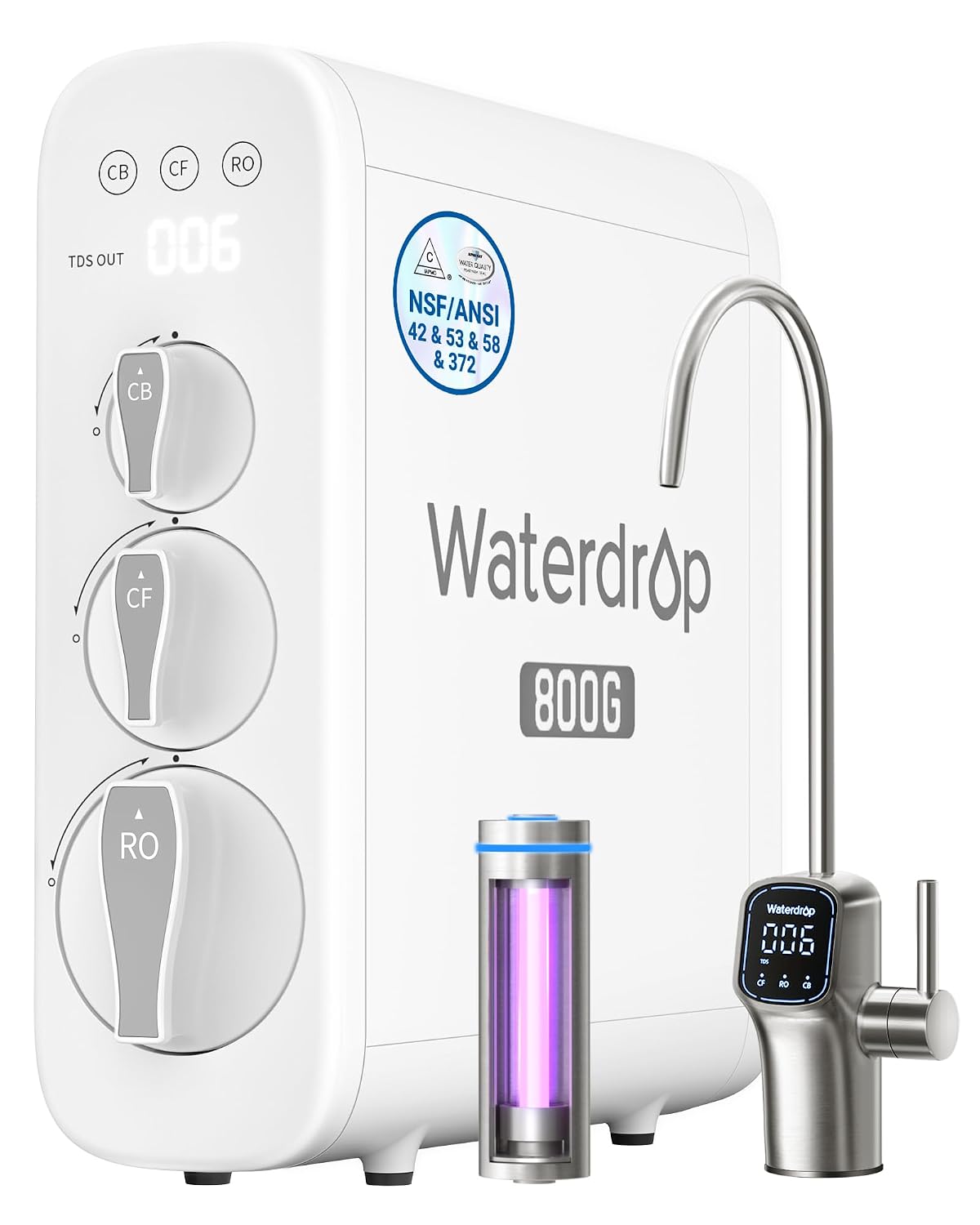 Waterdrop G3P800 Tankless Reverse Osmosis Water Filter System, 800 GPD