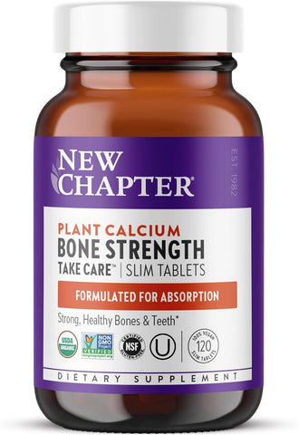 New Chapter Bone Strength Take Care Supplement, 120 Slim Tablets | Clinically Studied Plant Calcium from Red Marine Algae for Bone and Heart Health, Vegan, Organic and Gluten Free