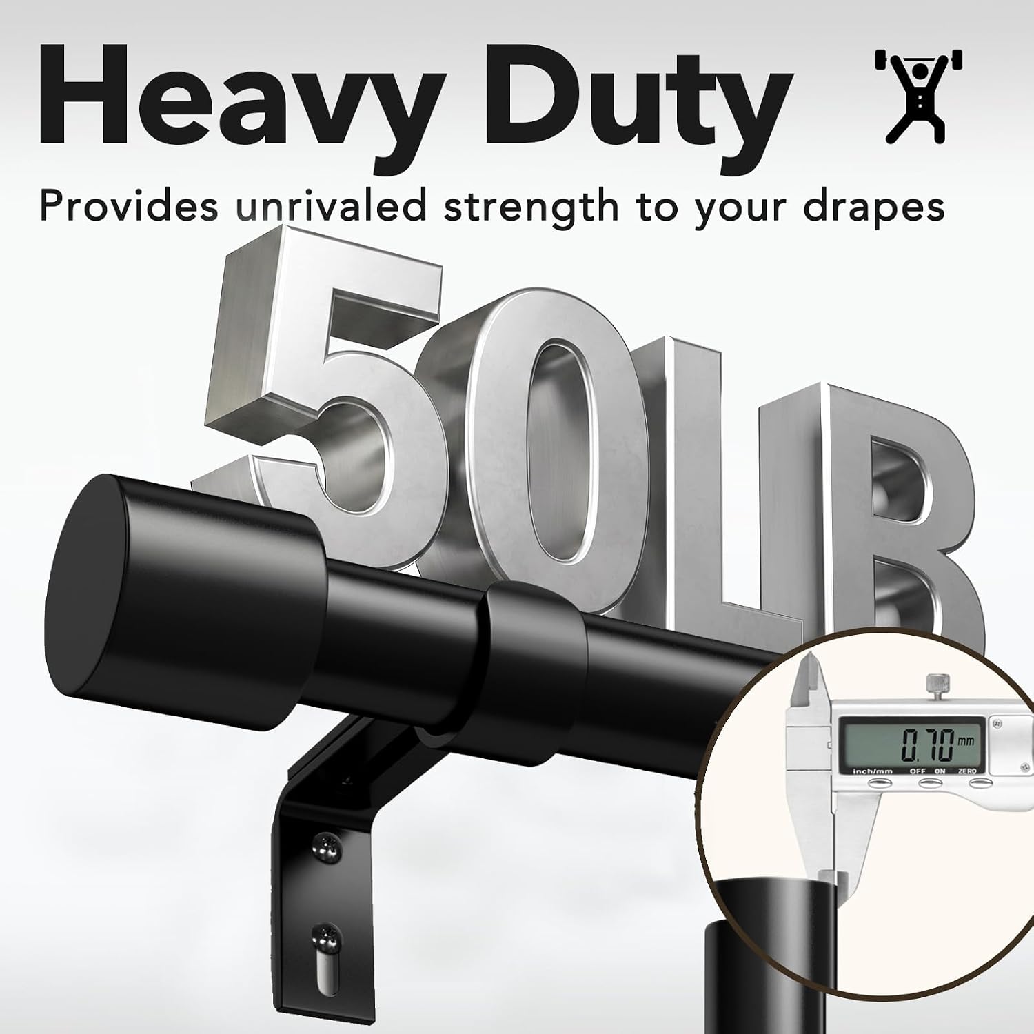 IFELS Heavy Duty Curtain Rods for Windows 48 to 84 Inch, 1 Inch Black Curtain Rods for Outdoor, Farmhouse, Bedroom, Kitchen, Living Room, Adjustable Easy Install Drapery Rod (A2,Black,30"-90")