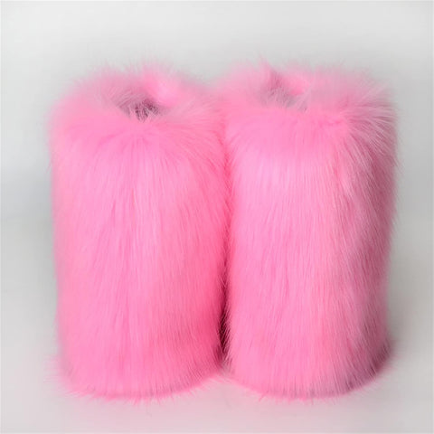 YESBOR Women's Faux Fur Boots Fluffy Mid-Calf Fuzzy Winter Snow Boots Outdoor Flat Shoes