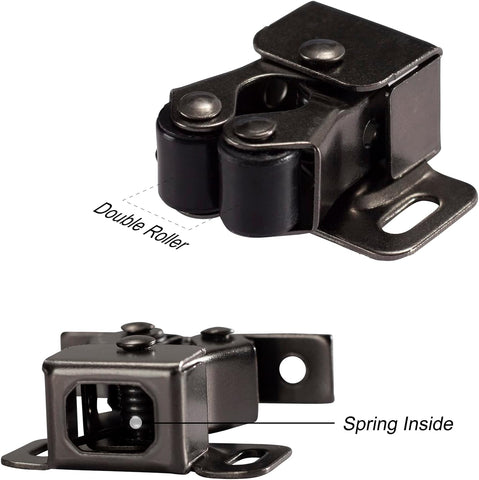 Keenkee Cabinet Latch Double Roller Catch, Black Nickel, 8 PCS