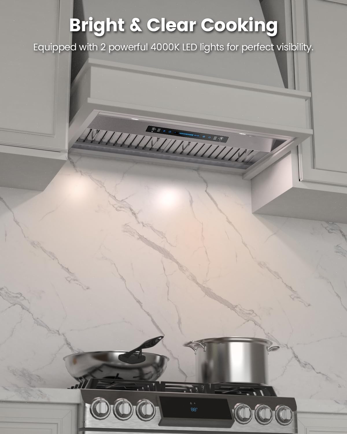 JOCO 42 Inch Range Hood Insert, 900 CFM, 4-Speed Gesture Touch Remote
