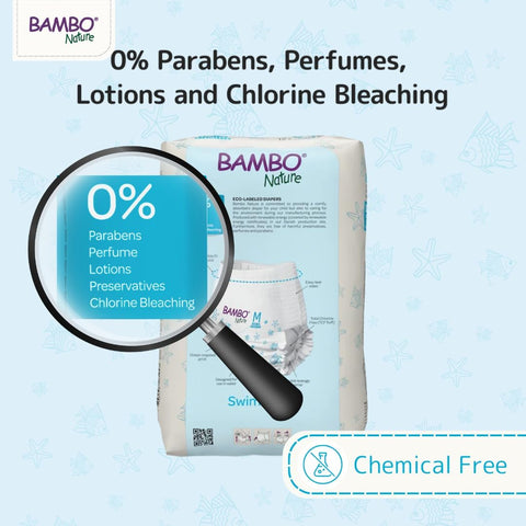 Bambo Nature Hypoallergenic Swim Pants, Eco-Labelled Swim Diapers, Double Leak Barriers - Medium (26+lbs) - 120 Count