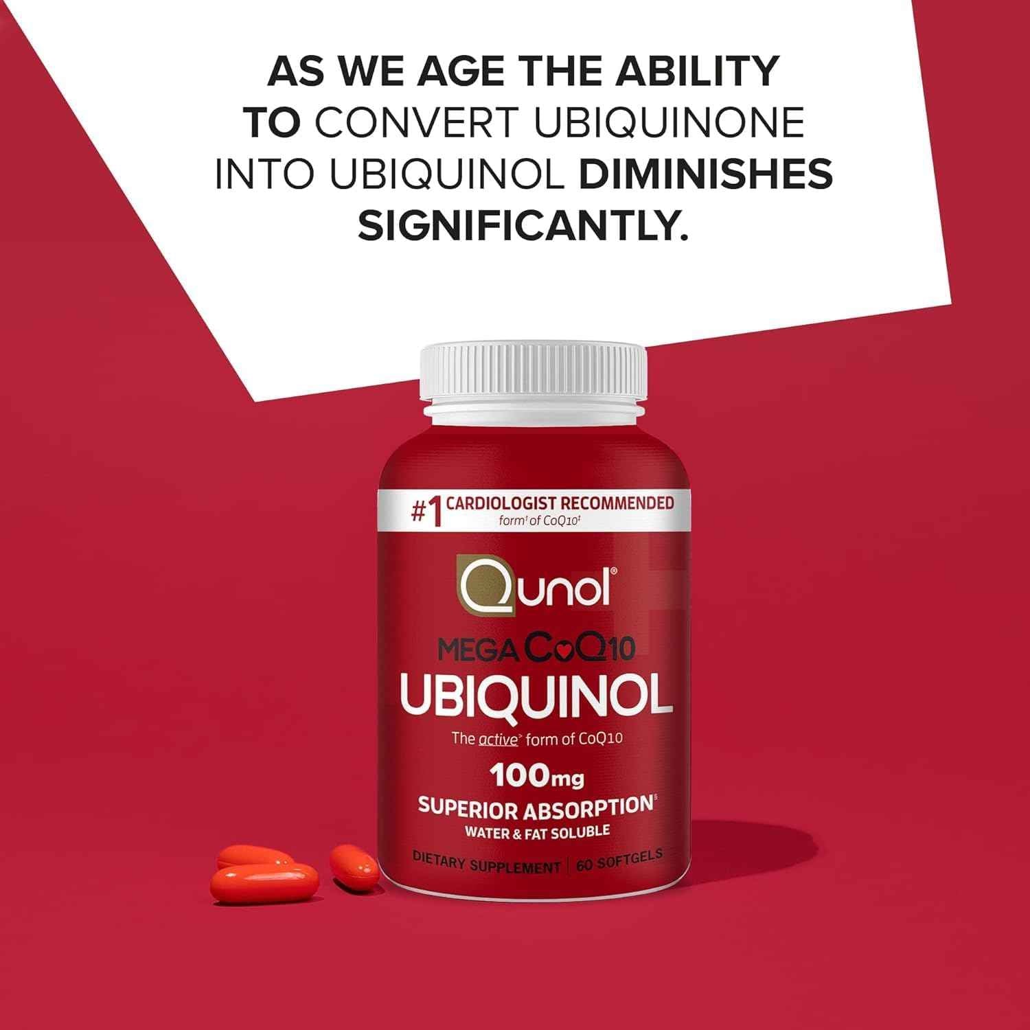 Qunol Mega Ubiquinol CoQ10 100mg, Superior Absorption, 100 Softgels | #1 Cardiologist Recommended Supplement for Heart Health, Coenzyme Q10 Supplement to support Vascular Health & Cellular Energy