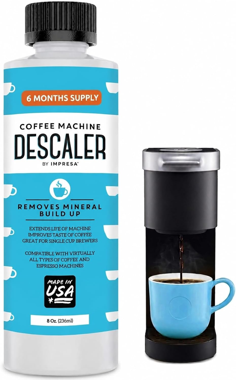 IMPRESA Coffee Machine Descaler (2 Uses Per Bottle) - Made in the USA - Universal Descaling Solution, Compatible with Nespresso, Delonghi and All Single Use Coffee and Espresso Machines