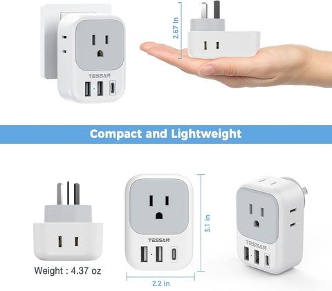 TESSAN Australia Plug Adapter, New Zealand Power Adaptor, 2 Pack
