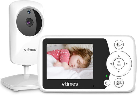 VTimes Baby Monitor with Camera and Audio, No WiFi, 2.4" LCD Screen, Two-Way Talk, Portable, Night Vision, 1000ft Range, Temperature Sensor, Alarm and Lullaby, for Baby Shower
