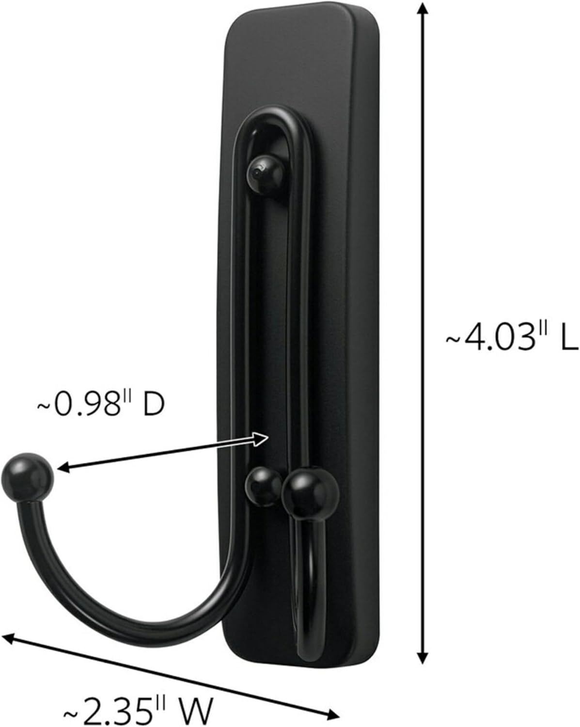 Command Large Matte Black Double Hooks, 2 Hooks and 2 Strips, Damage Free Hanging Wall Hooks with Adhesive Strips, No Tools Coat Hooks for Hanging Home Decor, Holds up to 4 lb (Pack of 3)