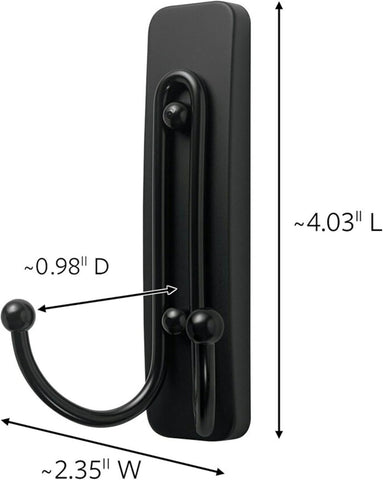 Command Large Matte Black Double Hooks, 2 Hooks and 2 Strips, Damage Free Hanging Wall Hooks with Adhesive Strips, No Tools Coat Hooks for Hanging Home Decor, Holds up to 4 lb (Pack of 3)