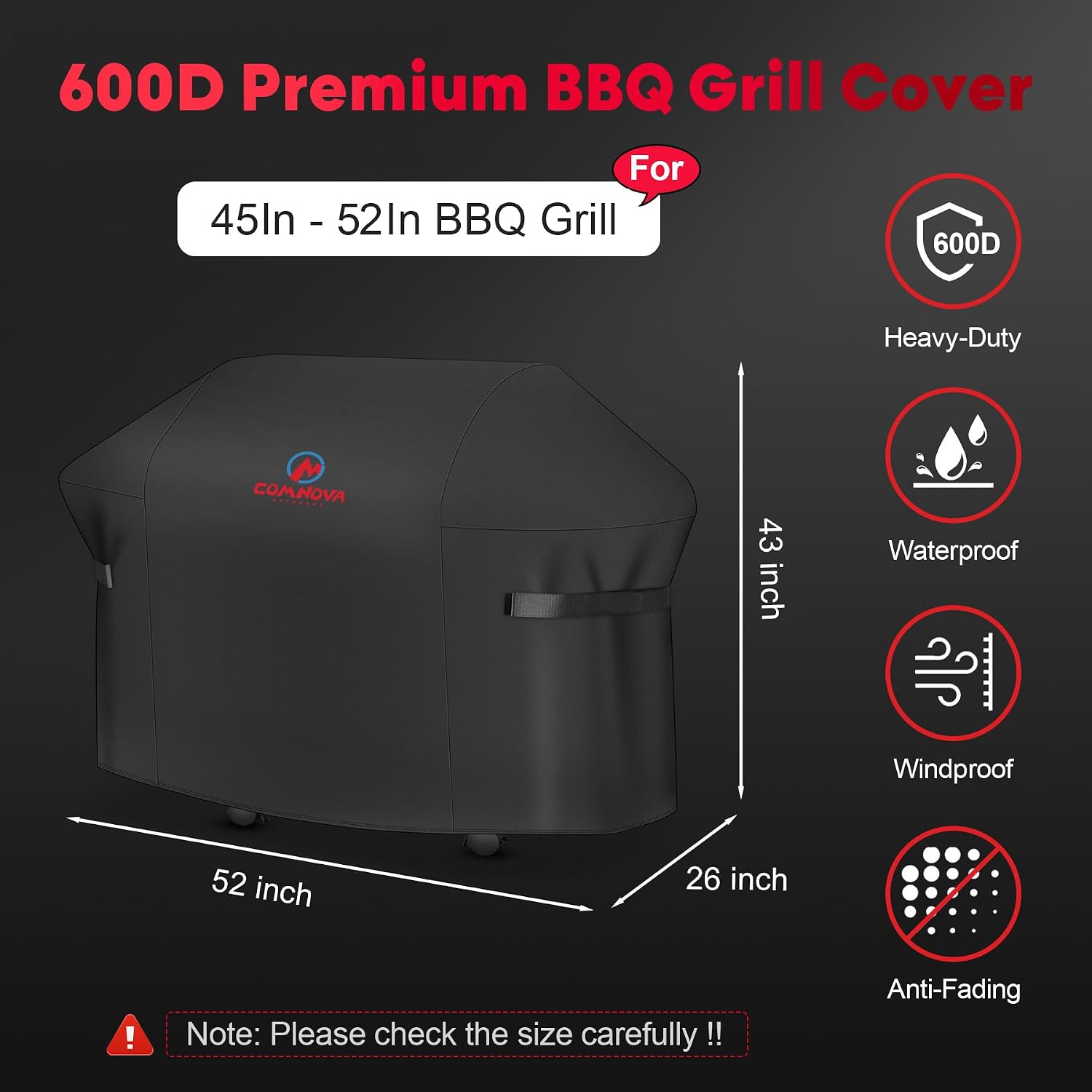 Comnova 52 Inch Grill Cover for Spirit 300 & Spirit 400 Series