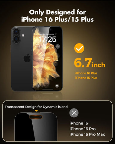 UNBREAKcable Privacy Screen Protector for iPhone 16 Plus, Full Coverage Shatterproof Tempered Glass [True 28°Anti Spy] [9H Hardness] [Easy Installation Frame] 2-Pack Private Screen for iPhone 16 Plus