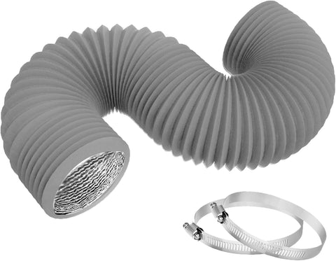 TEAIERXY 4 Inch 25ft Dryer Vent Hose,Flexible Insulated Air Ducting,Vent Hose PVC Aluminum Foil with 2 Clamps for HVAC Ventilation(Grey)