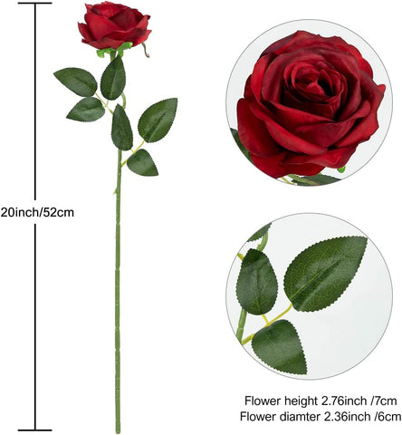 Hawesome 12PCS Artificial Silk Flowers Realistic Roses Bouquet Long Stem for Home Wedding Decoration Party (Burgundy, 12Pcs Flowers)
