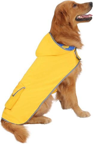 HDE 2-in-1 Reversible Dog Raincoat Hooded Poncho Rain Jacket YLW Duck XXL