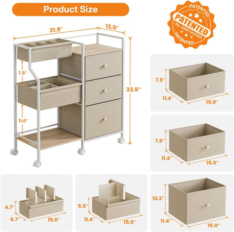 Modanais Baby Diaper Caddy Organizer Rolling Cart with Drawers, Off White