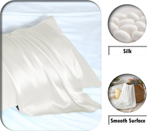 Silk Pillow Cases 2 Pack,Soft Breathable and Sliky Standard Size Pillow Cases Set of 2,Natural Mulberry Silk Pillowcase Set of 2 for Hair and Skin with Hidden Zipper (Ivory,20"X 26",2pcs)