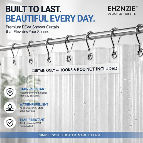 EHZNZIE Crystal Clear Shower Curtain Liner 72x72, PEVA Waterproof Bath Curtain, No Chemical Smell, 3 Weighted Magnets, Durable with Rustproof Metal Grommets