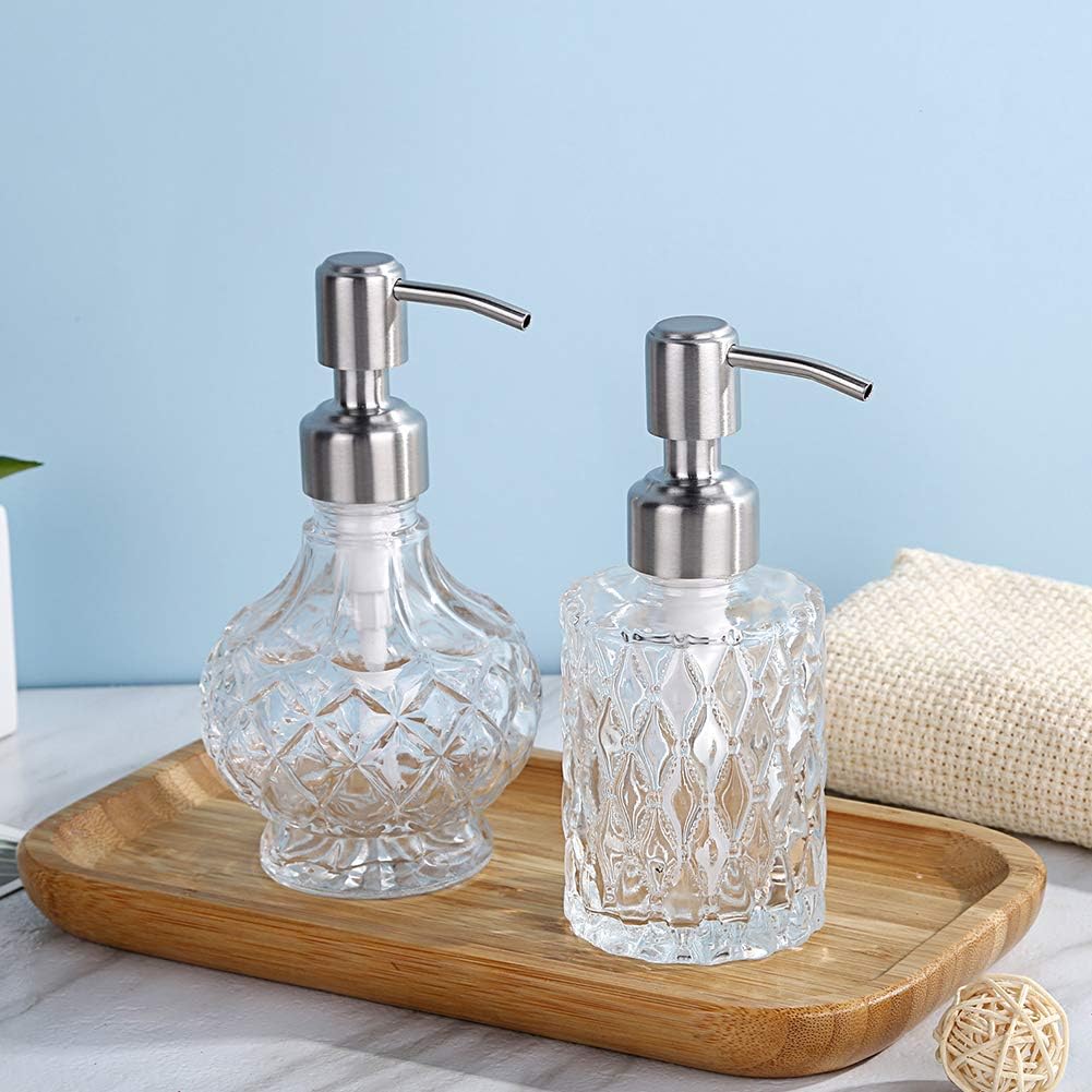 YunNasi Soap Dispenser with Stainless Steel Pump, Clear Crystal Design, Vintage and Elegant, Refillable Liquid Hand Soap Dish Soap Dispensers for Bathroom Counter, Kitchen Sink (Style2)
