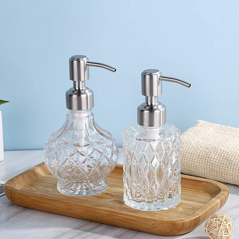 YunNasi Soap Dispenser with Stainless Steel Pump, Clear Crystal Design, Vintage and Elegant, Refillable Liquid Hand Soap Dish Soap Dispensers for Bathroom Counter, Kitchen Sink (Style2)