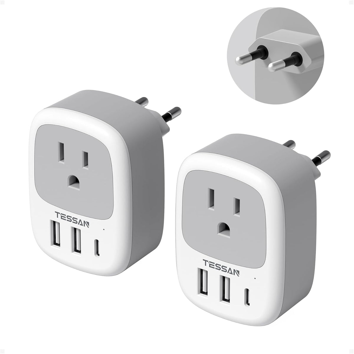 TESSAN 2 Pack European Travel Plug Adapter, US to Europe Plug Adapter
