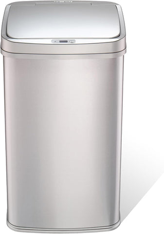 Ninestars 13 Gallon Automatic Trash Can, 50L Touchless Motion Sensor Garbage Can with Odor-Sealing Lid, Rectangular Stainless Steel, Silver Trim