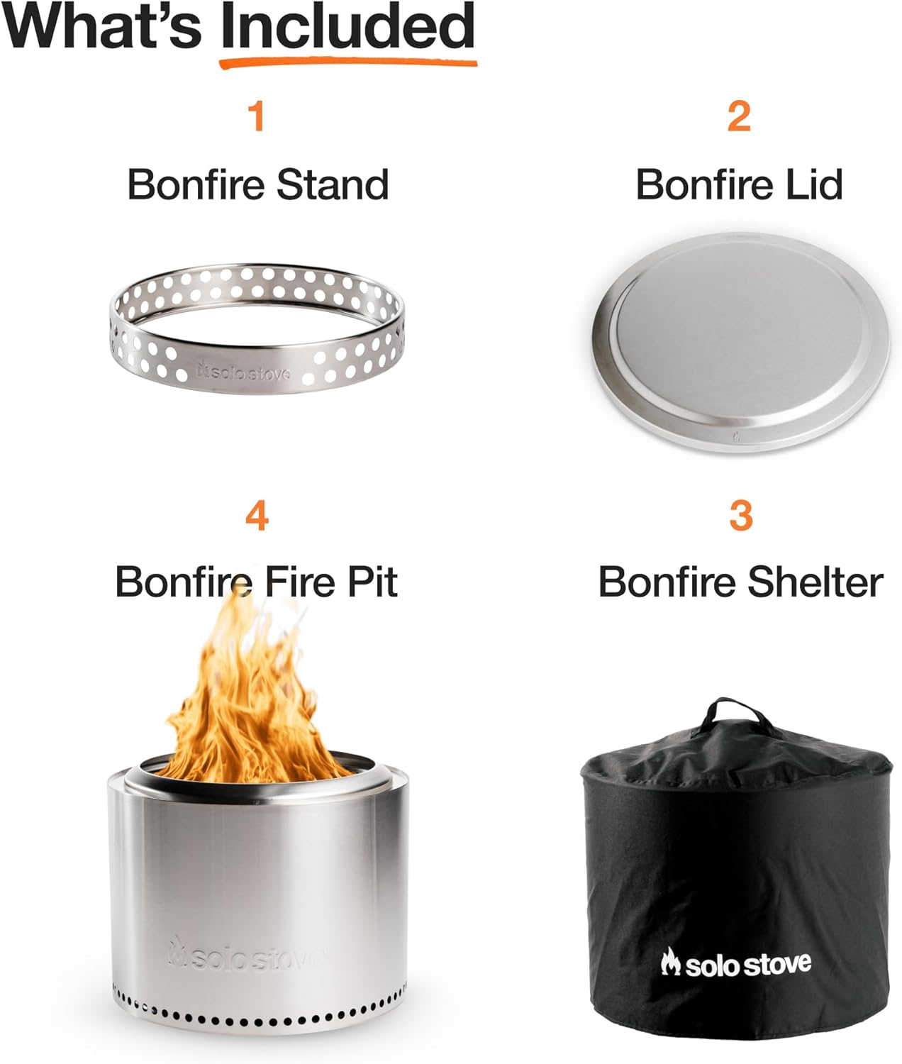 Solo Stove Bonfire Amazon Exclusive | Smokeless Fire Pit Bundle with Stand, Lid, Shelter & Ash Pan | Ideal for 4–6 People | Stainless Steel Wood Burning Camping Pit – 19.5" Wide, 34lbs