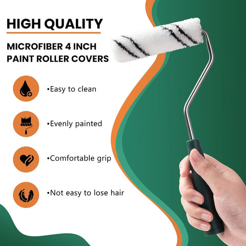 Microfiber Paint Roller 4 Inch, 3/8 Inch Nap, 40 Pack