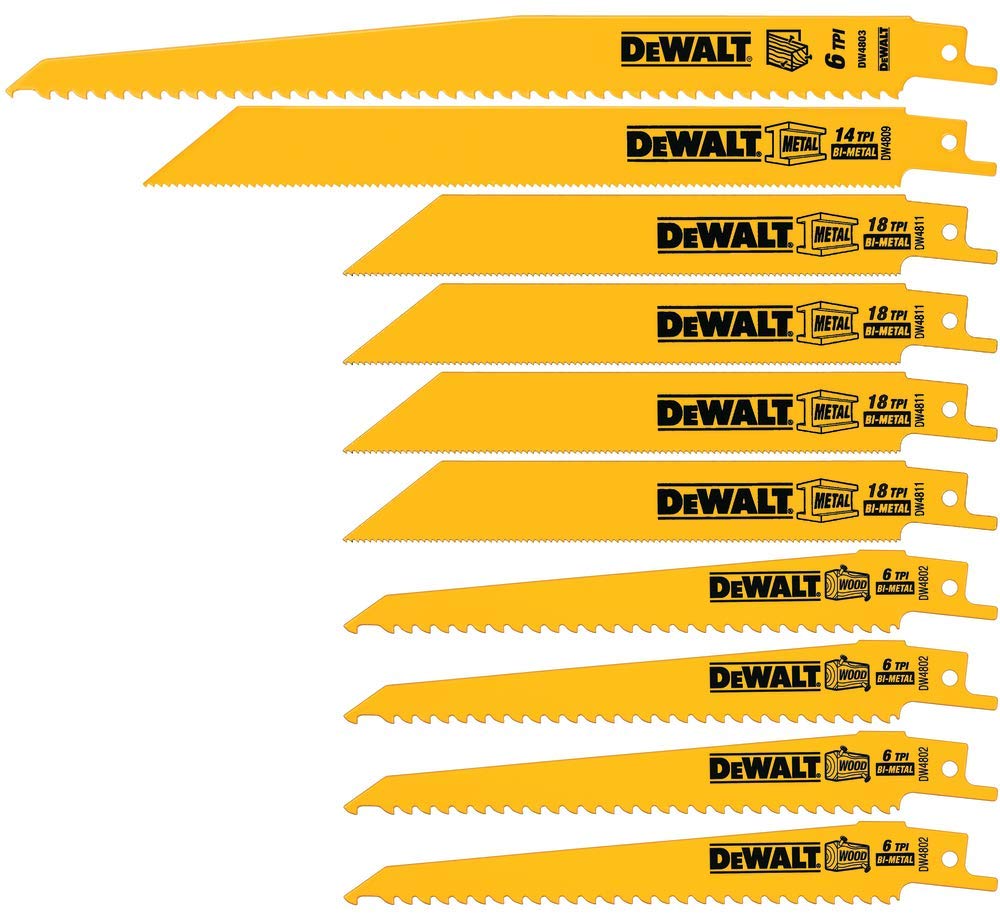 DEWALT Reciprocating Saw Blades, 10 Piece Combination Set, Various Sizes (DW4898)