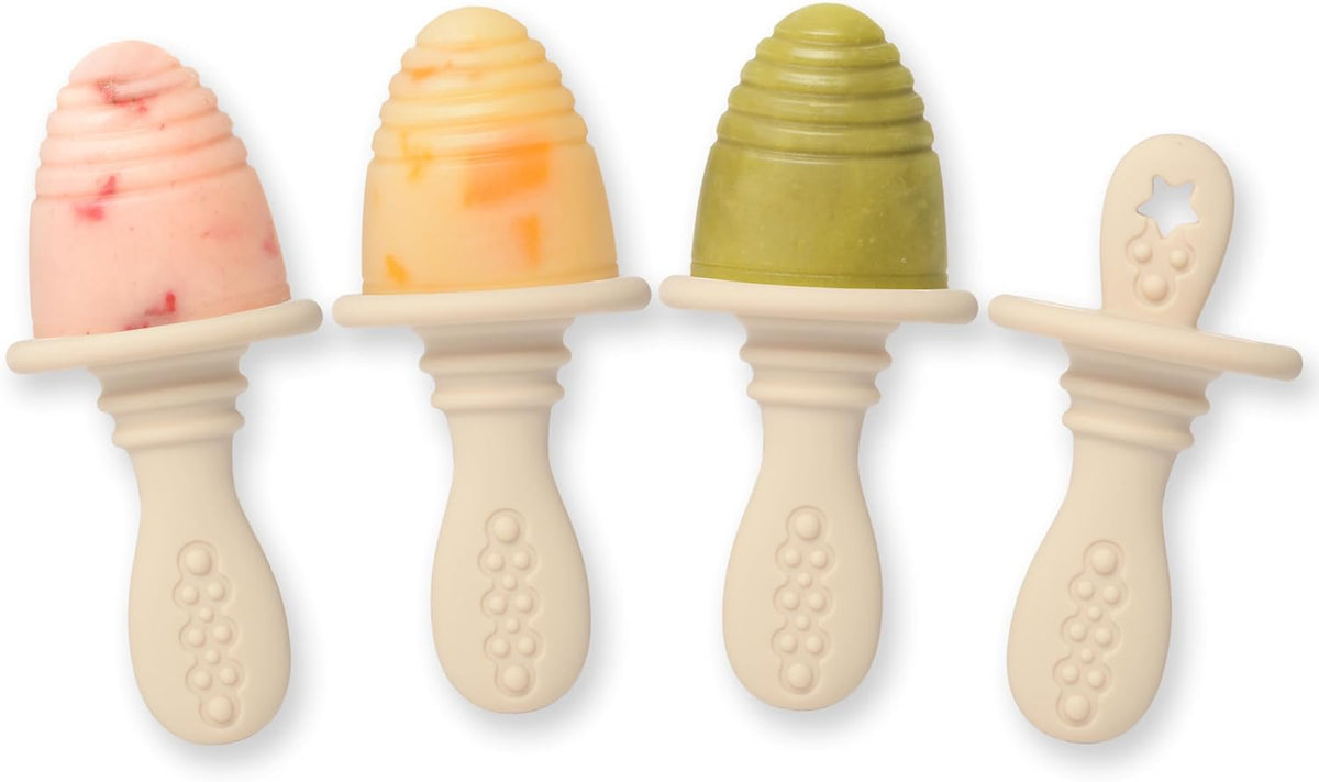 PrimaStella Silicone Petite Pops - Baby Popsicle Mold - BPA Free - Dishwasher Safe - 4 Months+ Teether Pops (Cream)