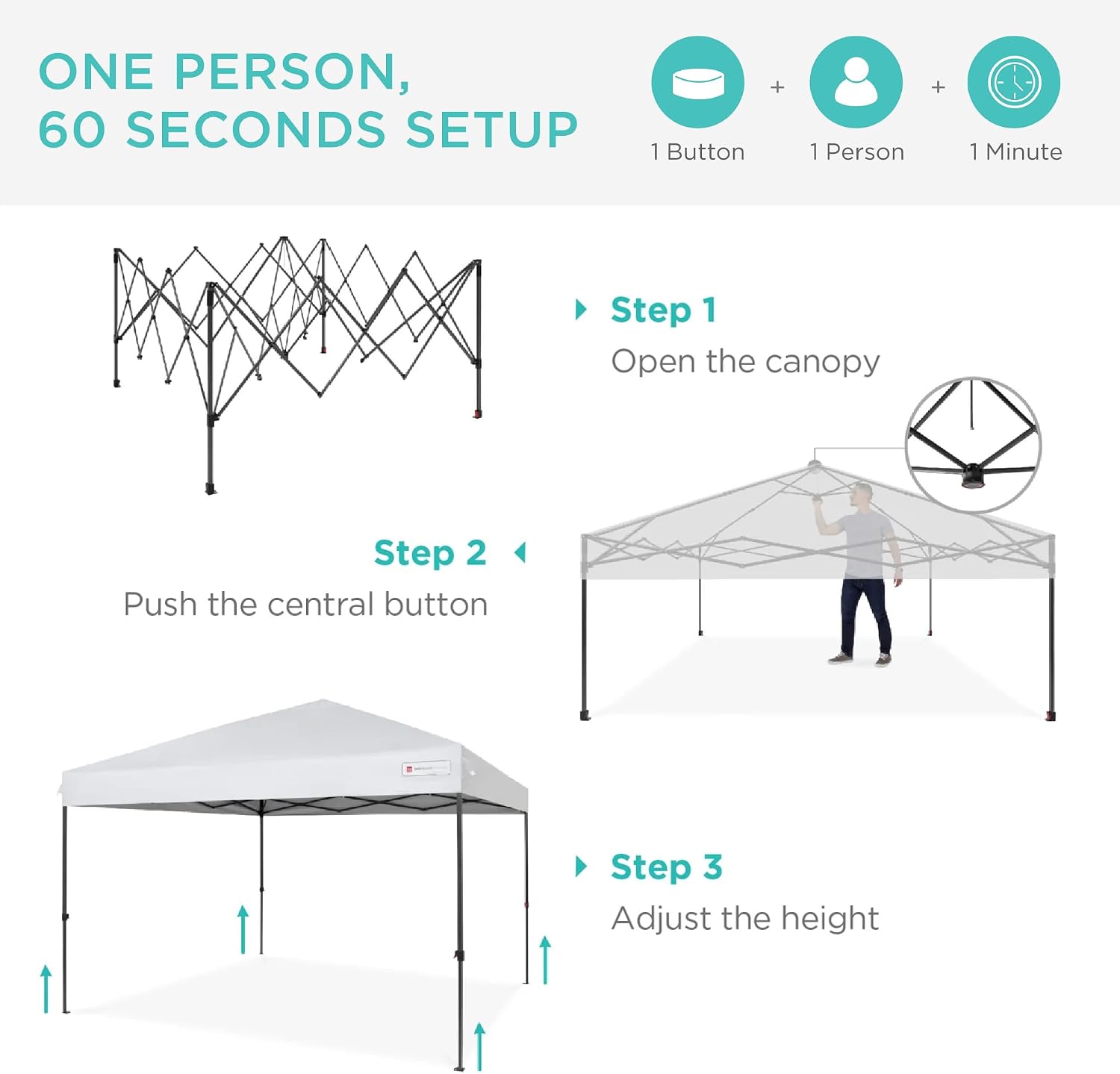 Best Choice Products 8x8 Pop Up Canopy Tent, EZ Setup, White