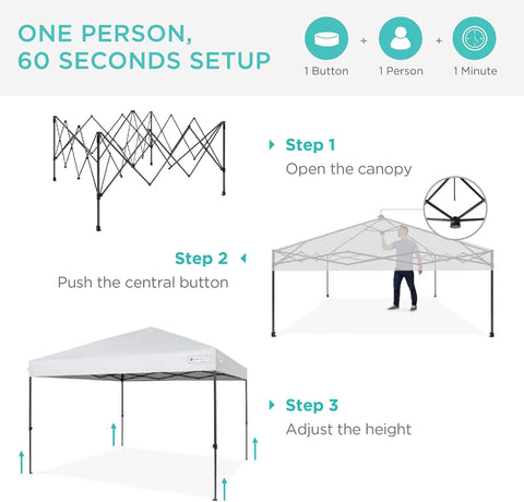 Best Choice Products 8x8 Pop Up Canopy Tent, EZ Setup, White