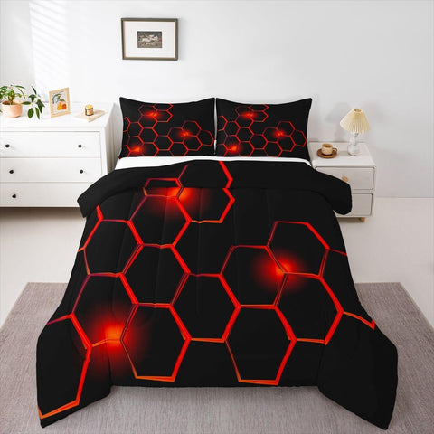 Feelyou Honeycomb Kids Comforter Set Modern Hexagon Bedding Set for Boys